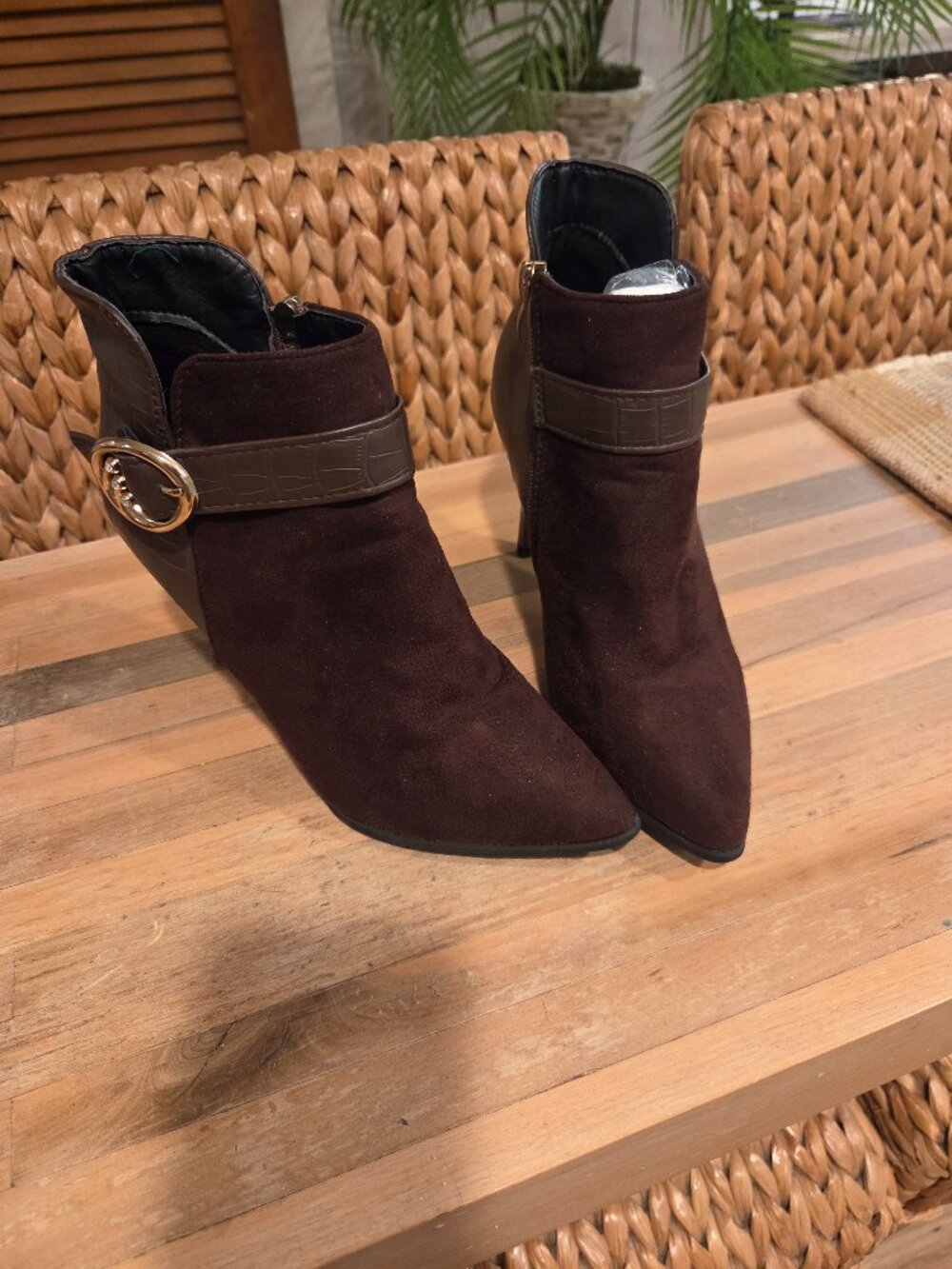 Faux suede heeled boots